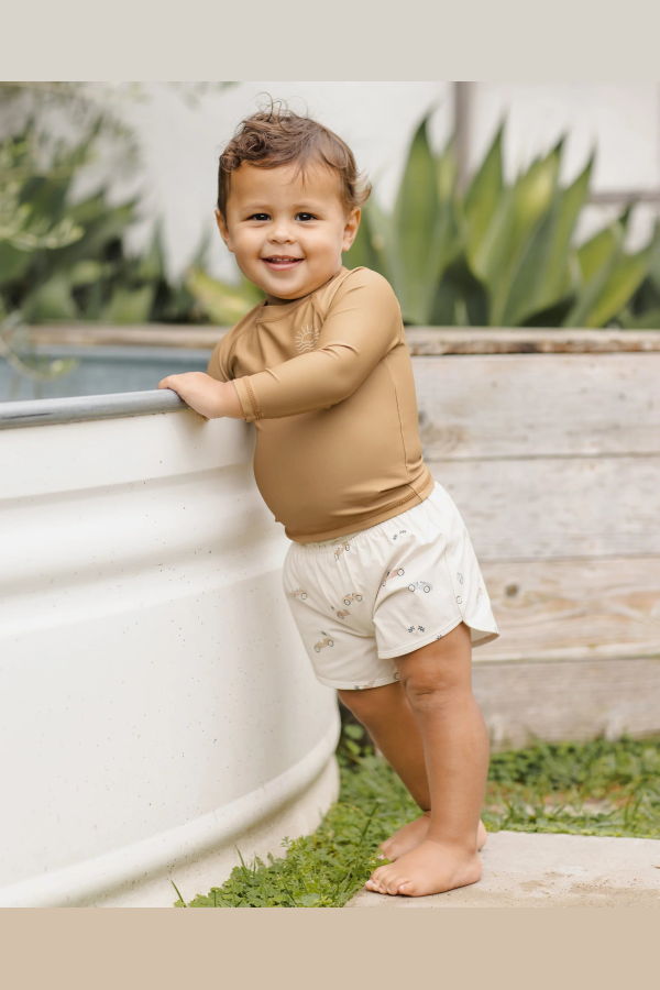 KIDS Rylee + Cru Quincy Mae Swim Shorts - Race Cars/Natural