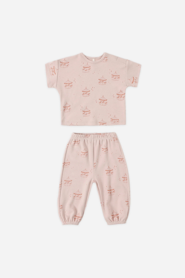 KIDS Rylee + Cru Jersey Tee + Pant Set - Blush