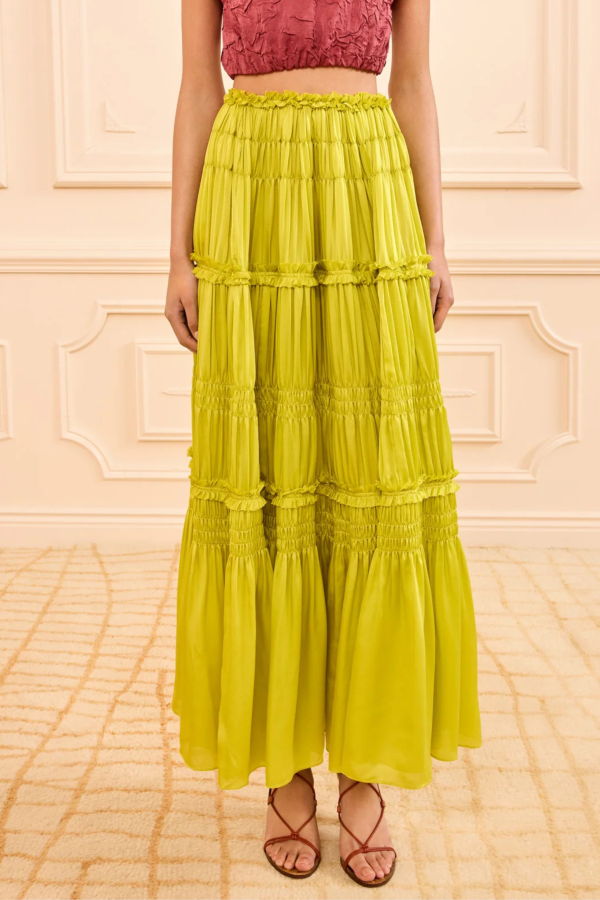 Ulla Johnson Virginie Ruffled Skirt - Chartreuse