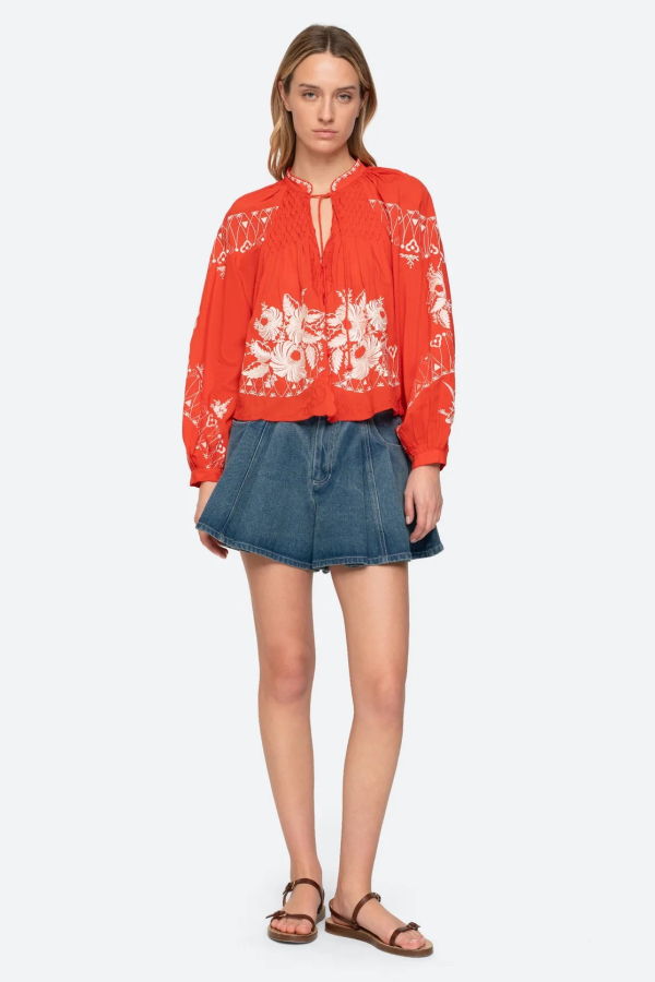 Sea NY Serafina Long Sleeve Blouse - Poppy