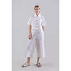 Psophia Bouton & Brume Elastic-Waist Cotton Palazzo Pants - White - Thumbnail 2