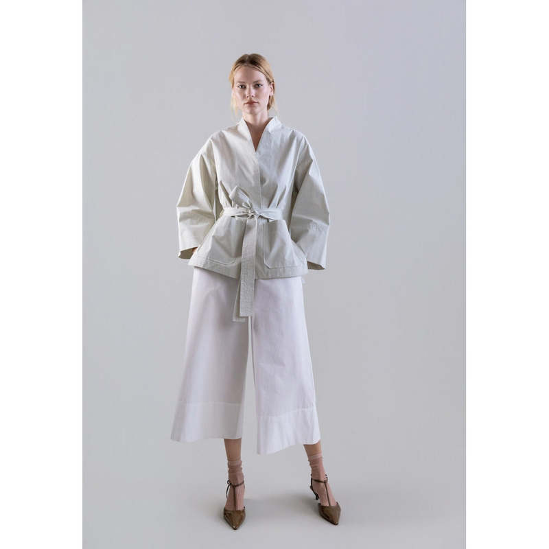 Psophia Bouton & Brume Elastic-Waist Cotton Palazzo Pants - White