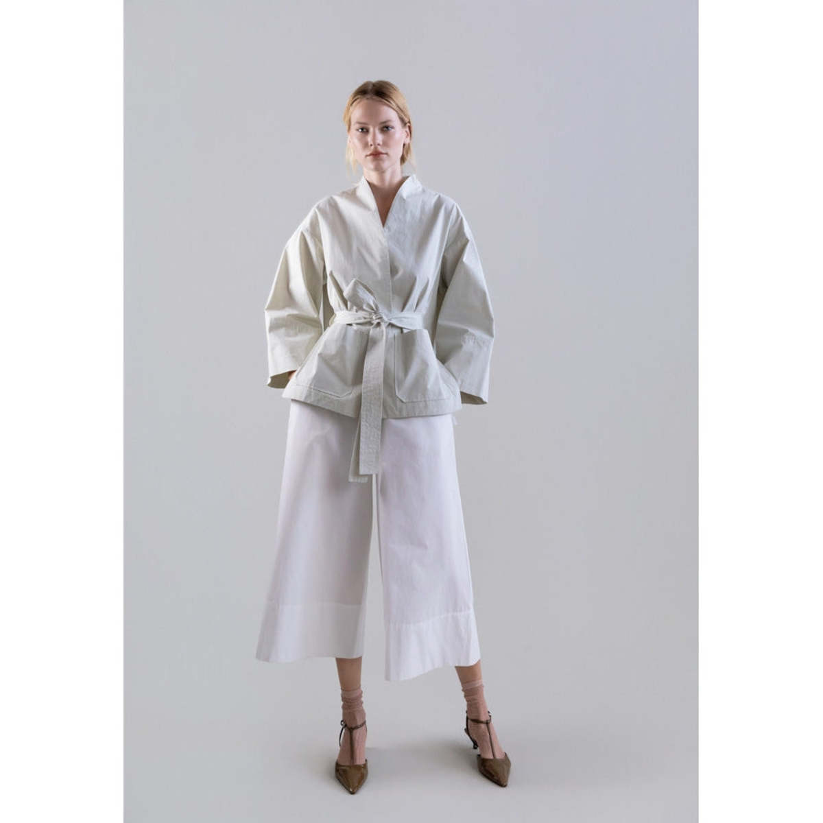 Psophia Bouton & Brume Elastic-Waist Cotton Palazzo Pants - White - Image 3 of 4