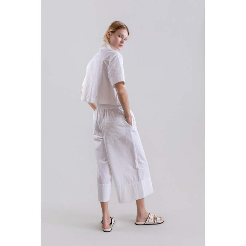 Psophia Bouton & Brume Elastic-Waist Cotton Palazzo Pants - White