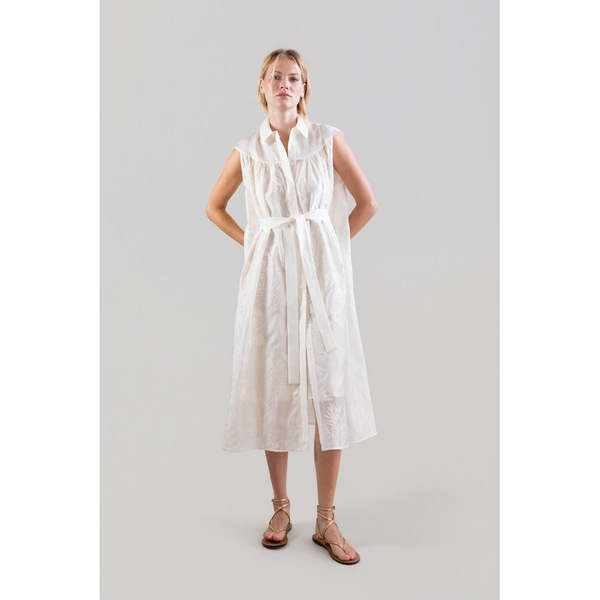 Psophia Ethereal Botanical Tencel Shirt-Inspired Dress - Ivory