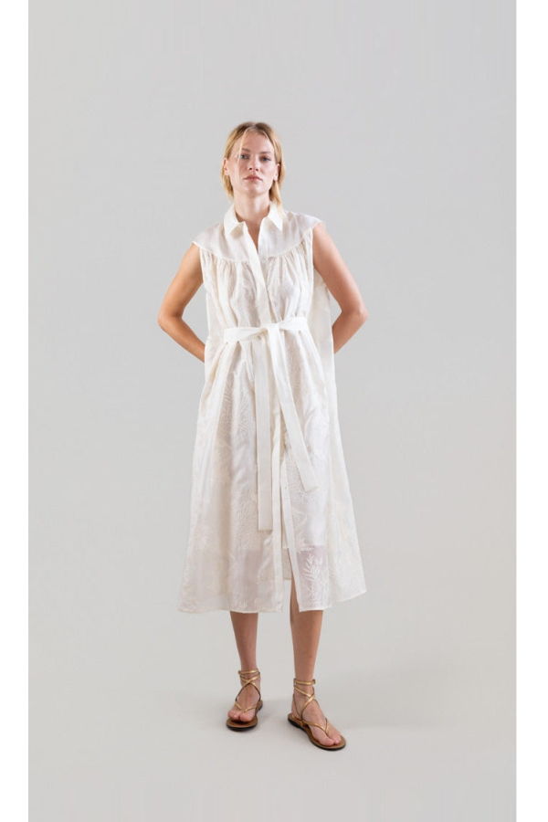 Psophia Ethereal Botanical Tencel Shirt-Inspired Dress - Ivory
