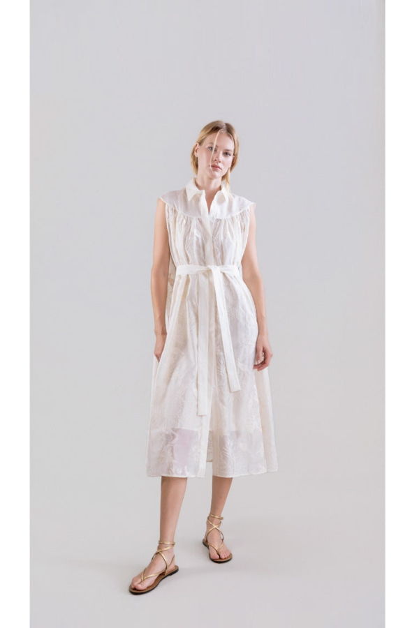 Psophia Ethereal Botanical Tencel Shirt-Inspired Dress - Ivory