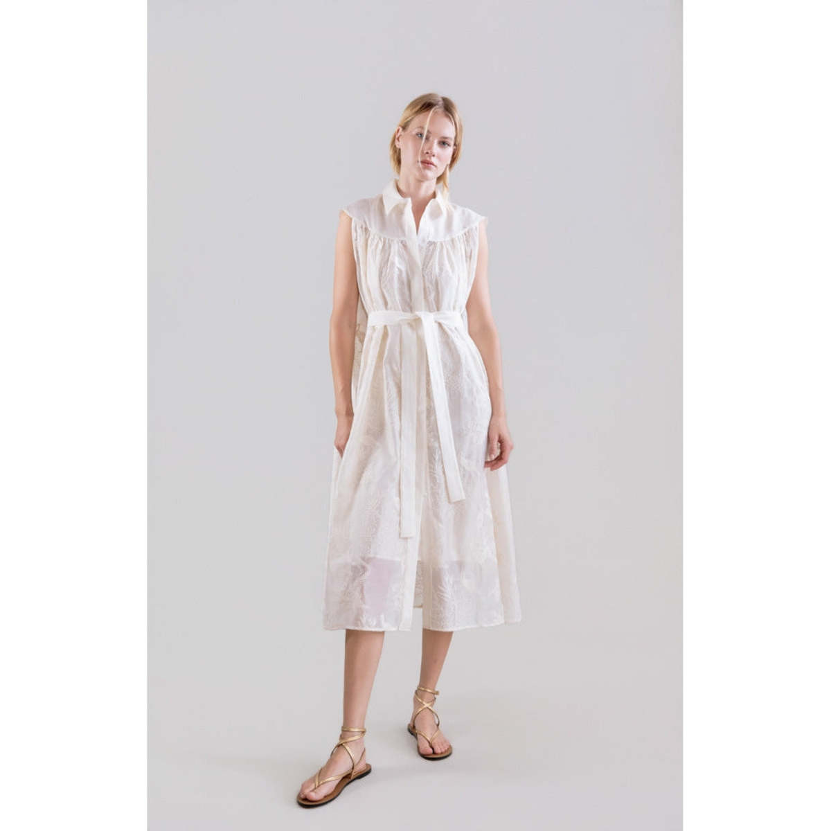 Psophia Ethereal Botanical Tencel Shirt-Inspired Dress - Ivory - Image 2 of 4