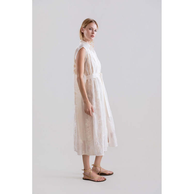 Psophia Ethereal Botanical Tencel Shirt-Inspired Dress - Ivory