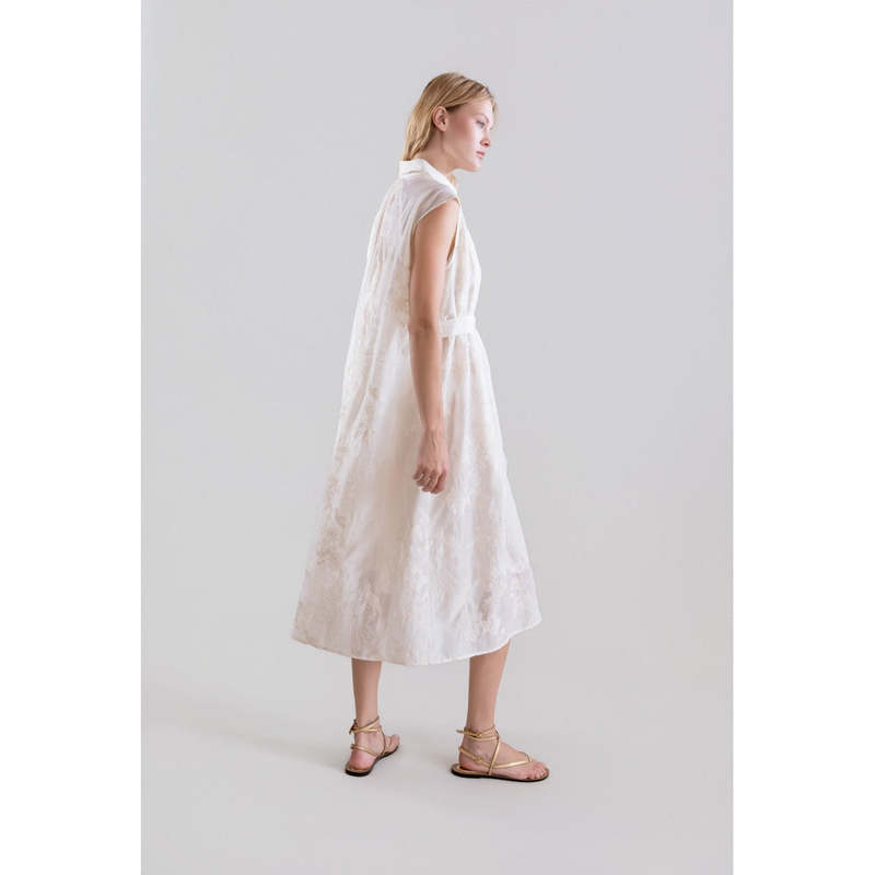Psophia Ethereal Botanical Tencel Shirt-Inspired Dress - Ivory