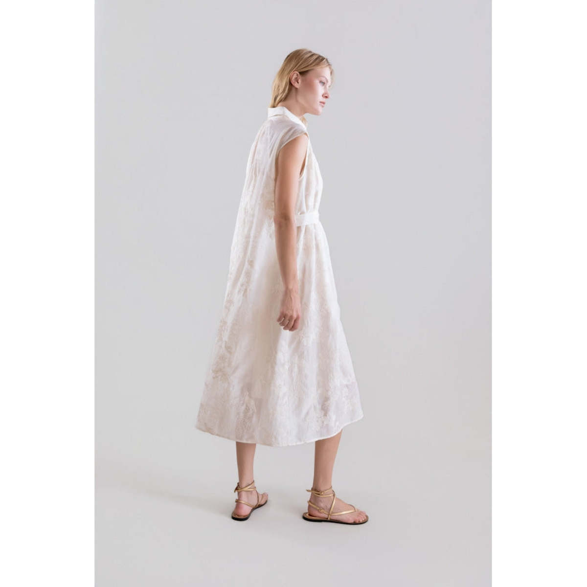 Psophia Ethereal Botanical Tencel Shirt-Inspired Dress - Ivory - Image 4 of 4