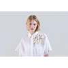 Psophia Light Blouse in Sheer Organza with Floral Appliqué and Drawstring Waist - White - Thumbnail 3