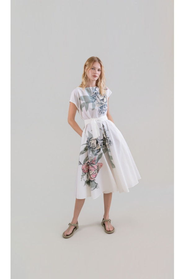 Psophia Muted Peony Study Dress - White