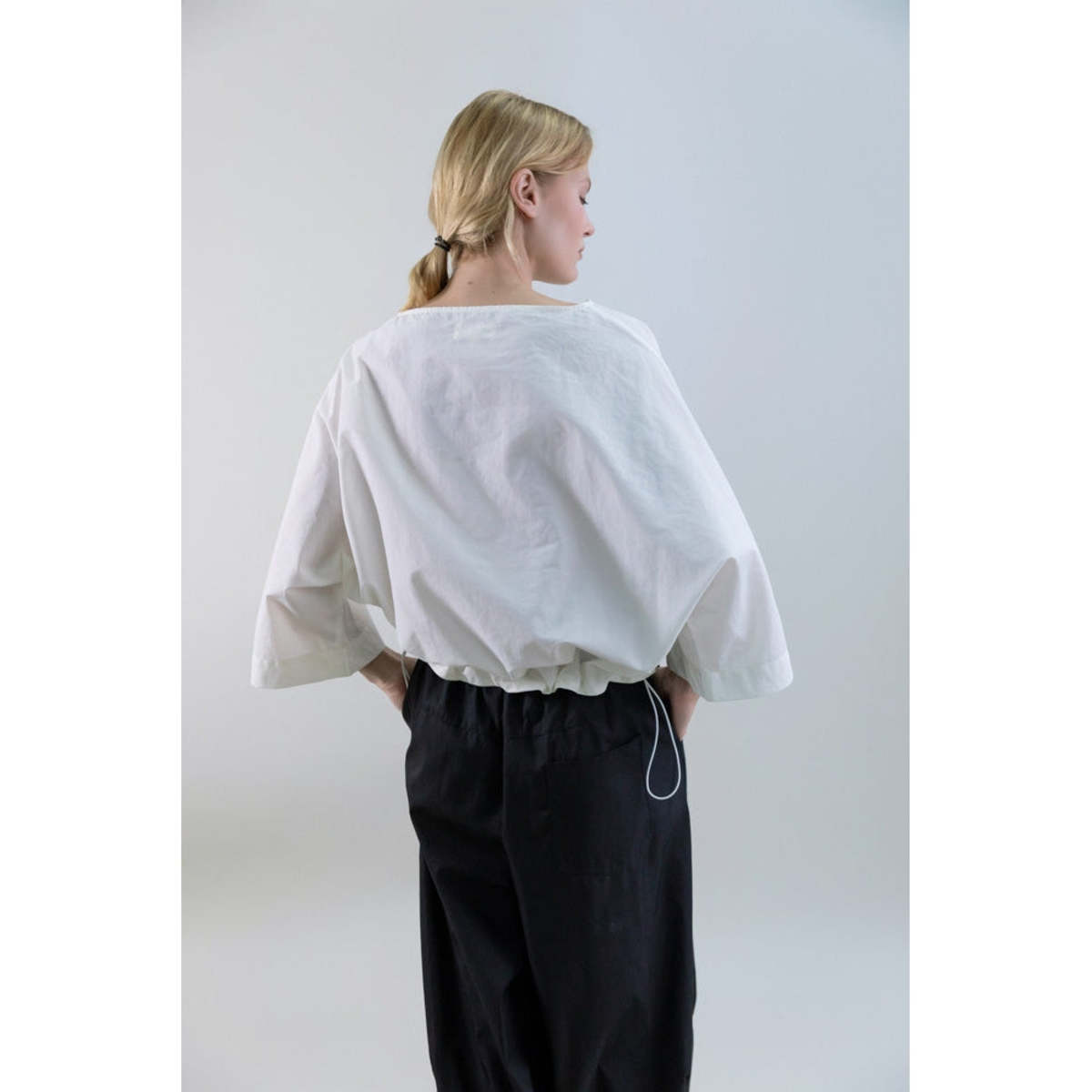 Psophia Muted Peony Study Oversized Drawstring Top - White - Image 3 of 3