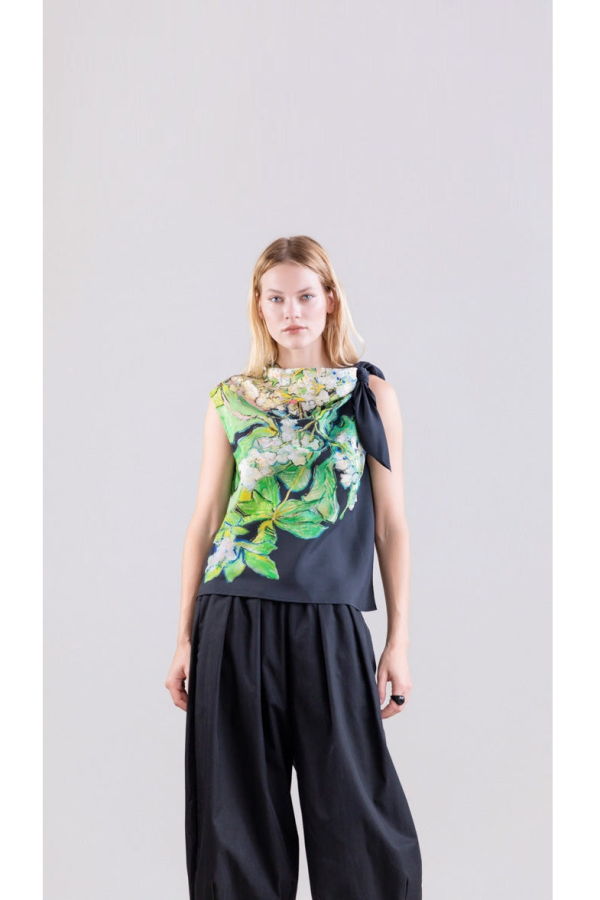 Psophia Black and Lime Print Top