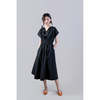 Psophia Cotton Midi Dress with Open V-Neck - Black - Thumbnail 1