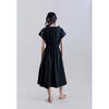 Psophia Cotton Midi Dress with Open V-Neck - Black - Thumbnail 3