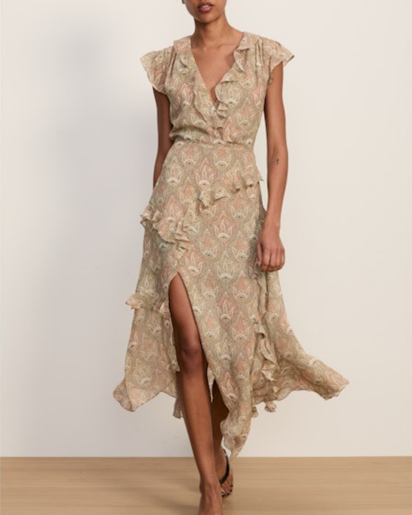 Veronica Beard Cap Sleeve Avenel Dress - Stone Khaki Multi