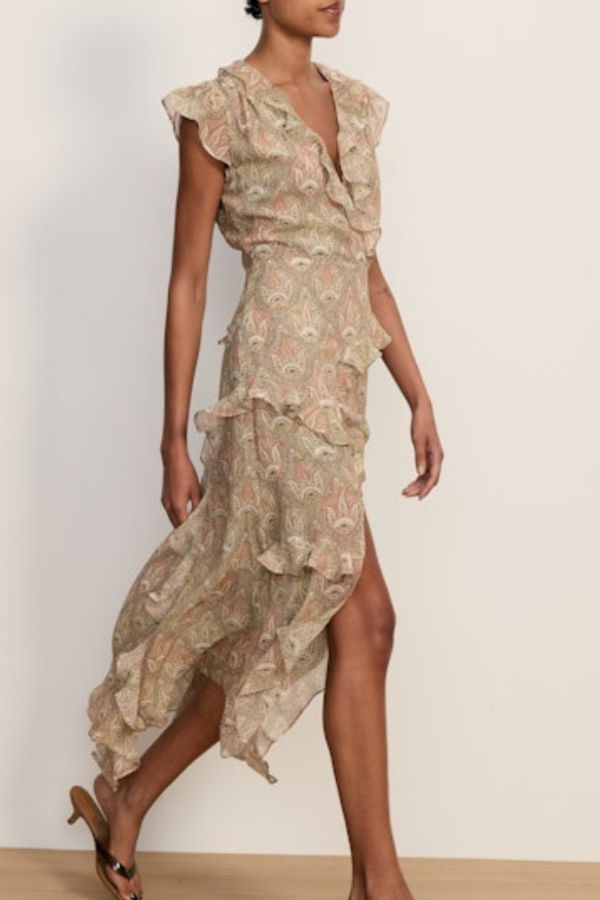 Veronica Beard Cap Sleeve Avenel Dress - Stone Khaki Multi