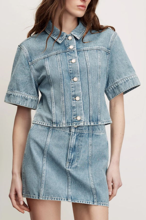 Veronica Beard Marquita Denim Mini Skirt - Silver Dust