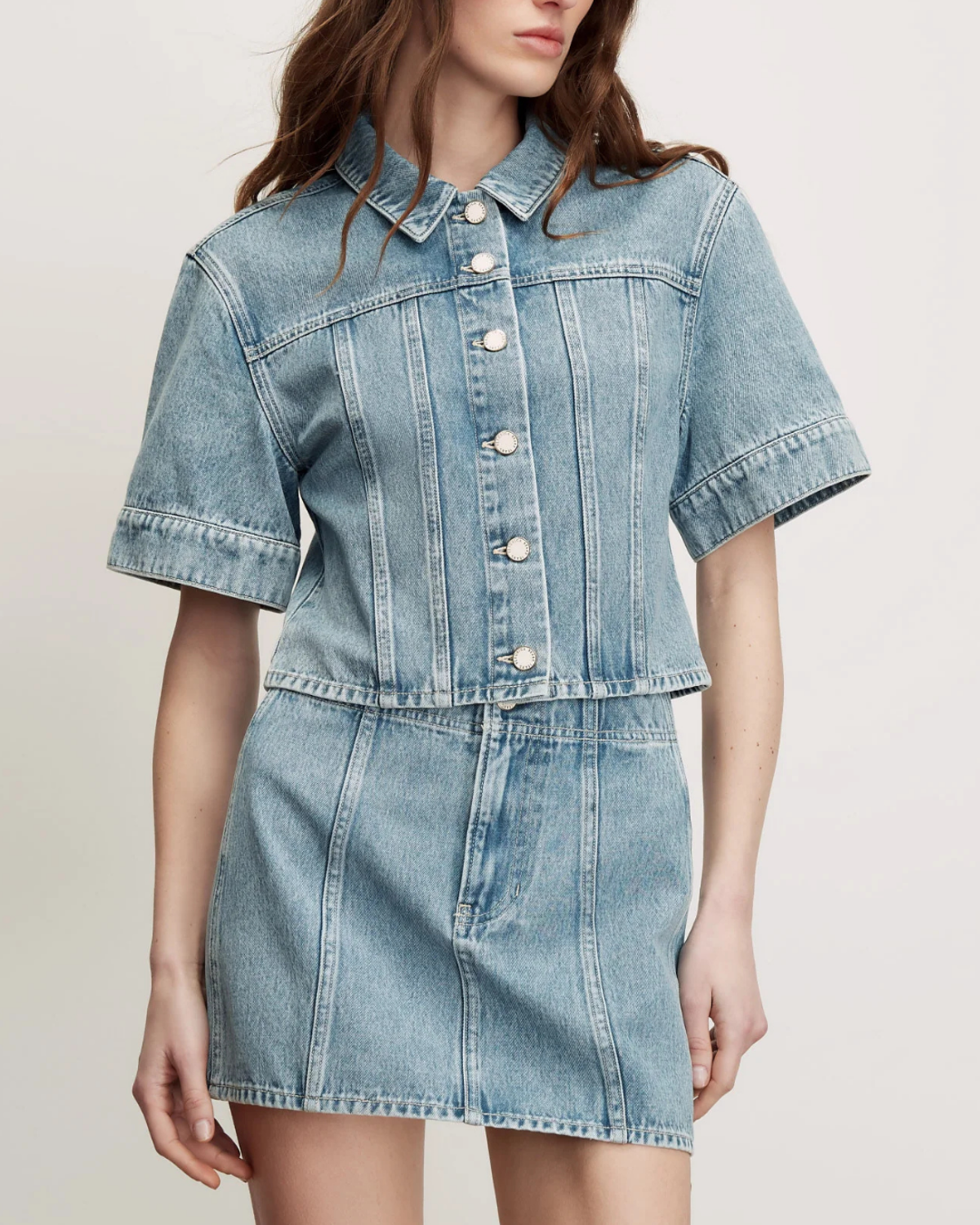 Veronica Beard Marquita Denim Mini Skirt - Silver Dust - Image 2 of 7