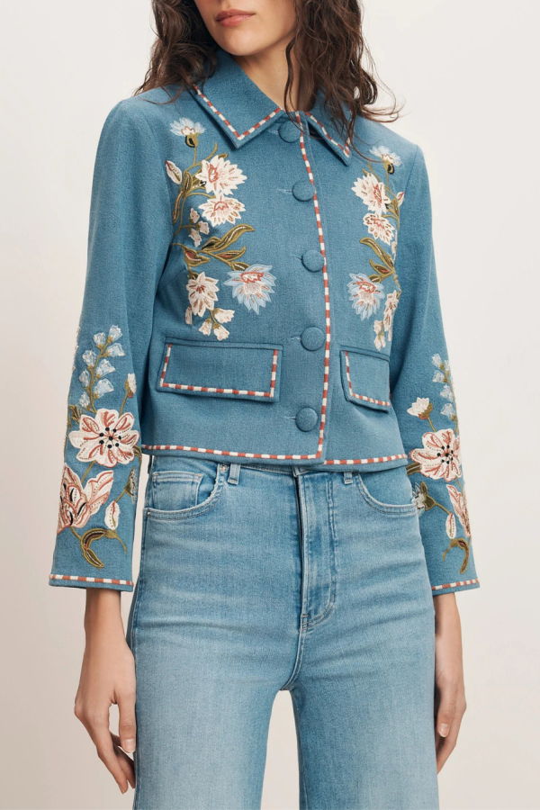 Veronica Beard Vikaria Embroidered Jacket - Sea Glare