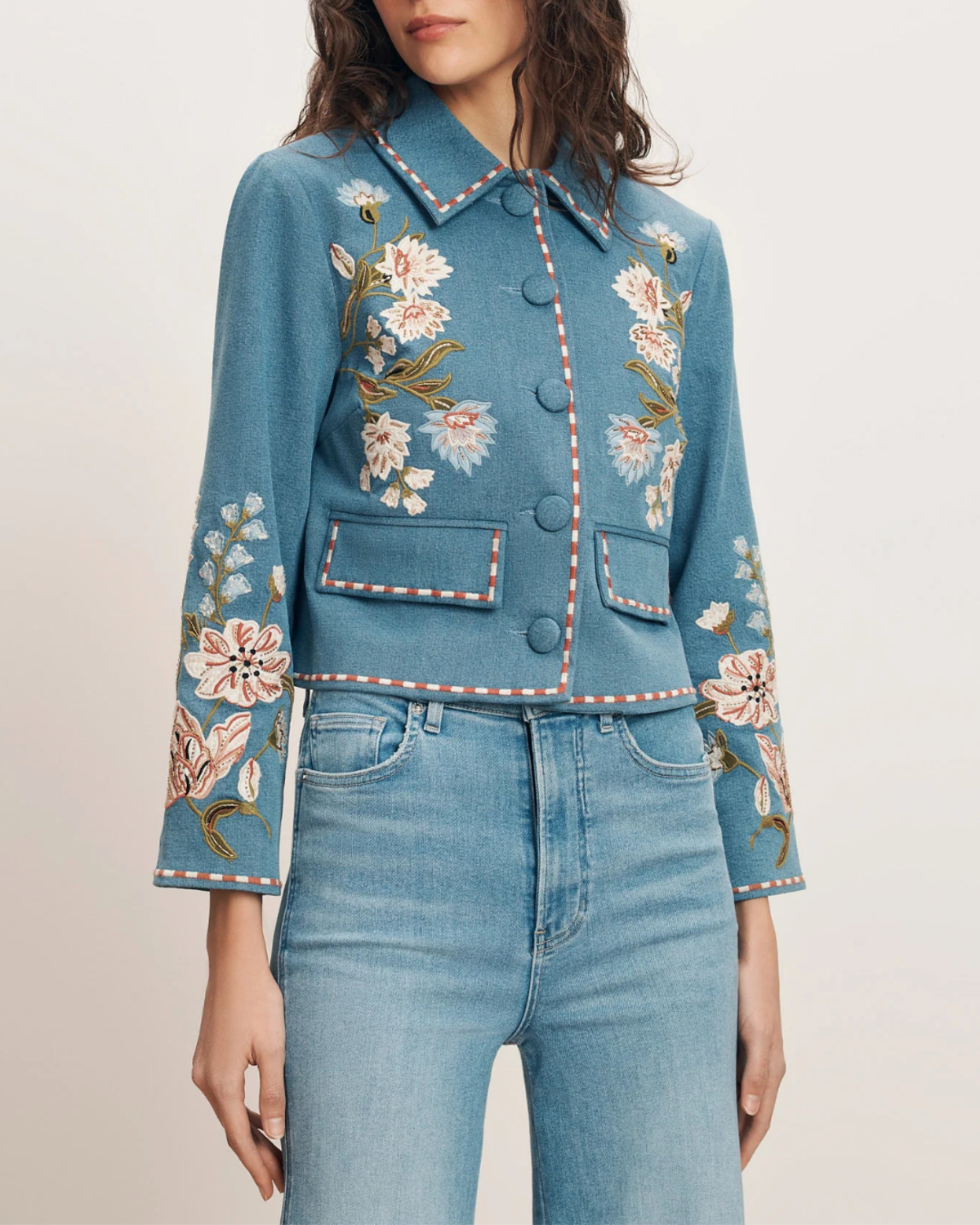 Veronica Beard Vikaria Embroidered Jacket - Sea Glare - Image 2 of 6
