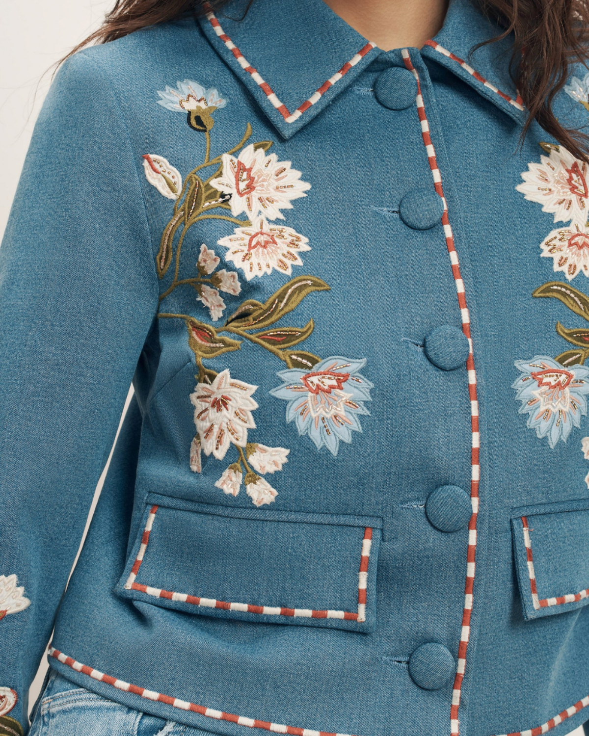 Veronica Beard Vikaria Embroidered Jacket - Sea Glare - Image 4 of 6