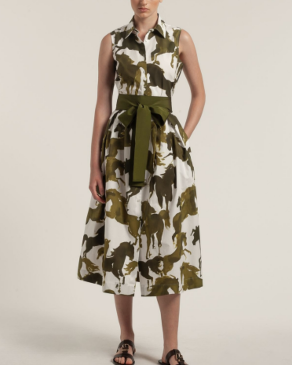 Sara Roka Zalla Dress - Green/White Horses