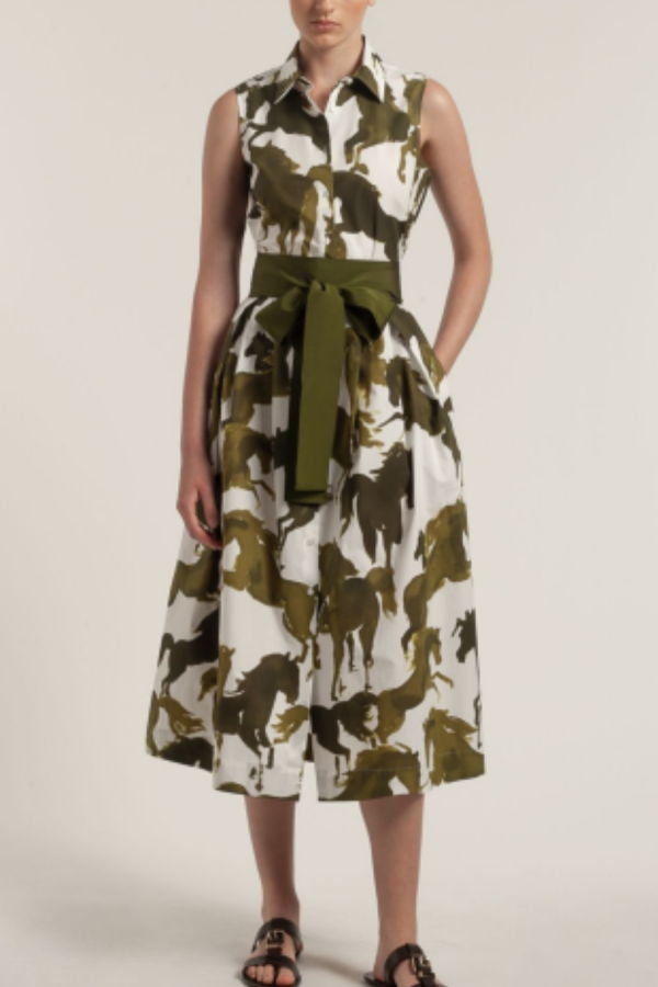 Sara Roka Zalla Dress - Green/White Horses