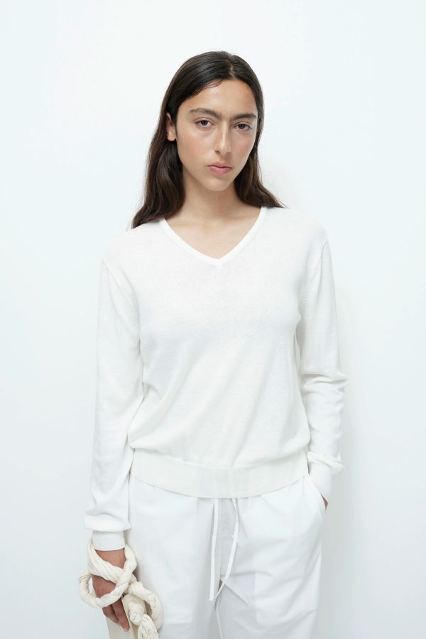 Mijeong Park Cotton Blend V-Neck Knit Top