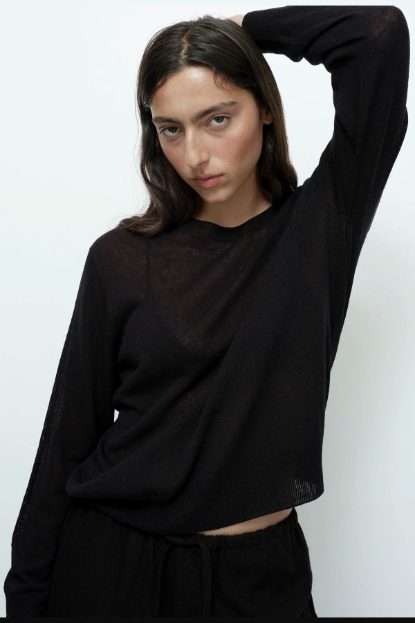 Mijeong Park Semi Sheer Linen Blend Knit Top