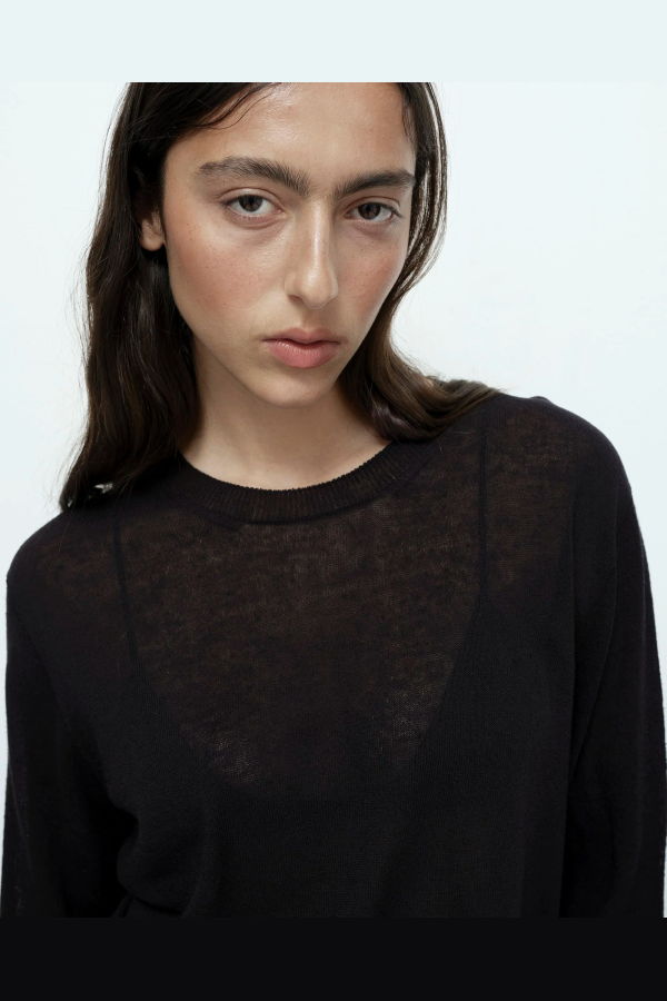 Mijeong Park Semi Sheer Linen Blend Knit Top