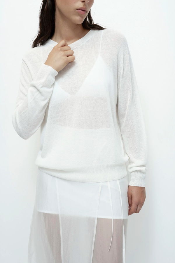 Mijeong Park Semi Sheer Linen Blend Knit Top