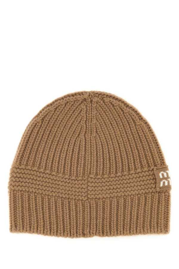 MIU MIU Biscuit Stretch Wool Beanie Hat - Cammello