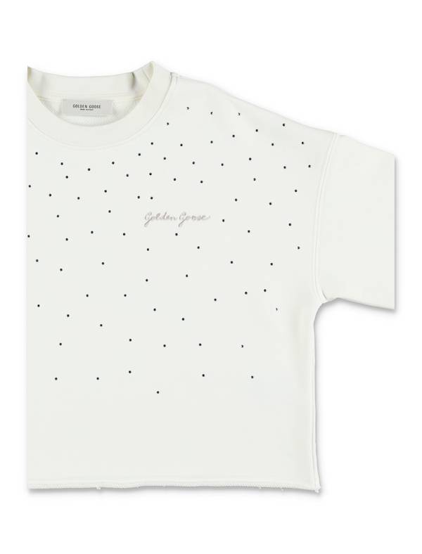 KIDS Golden Goose Crop Sweatshirt With Rhinestone - Heritage White