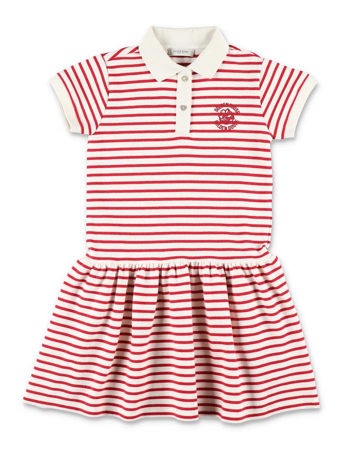 KIDS Golden Goose Striped Polo Dress - Arctic Wolf/Red - Image 1 of 3