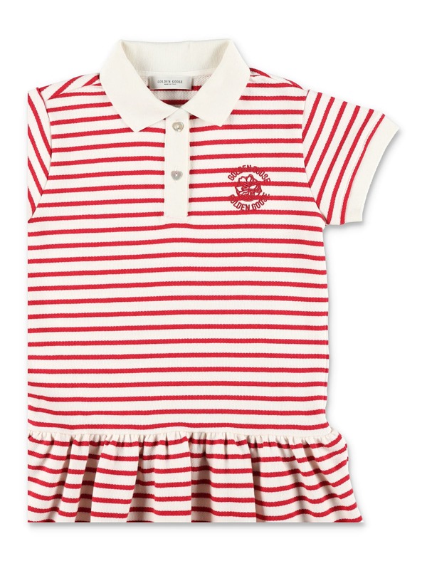 KIDS Golden Goose Striped Polo Dress - Arctic Wolf/Red