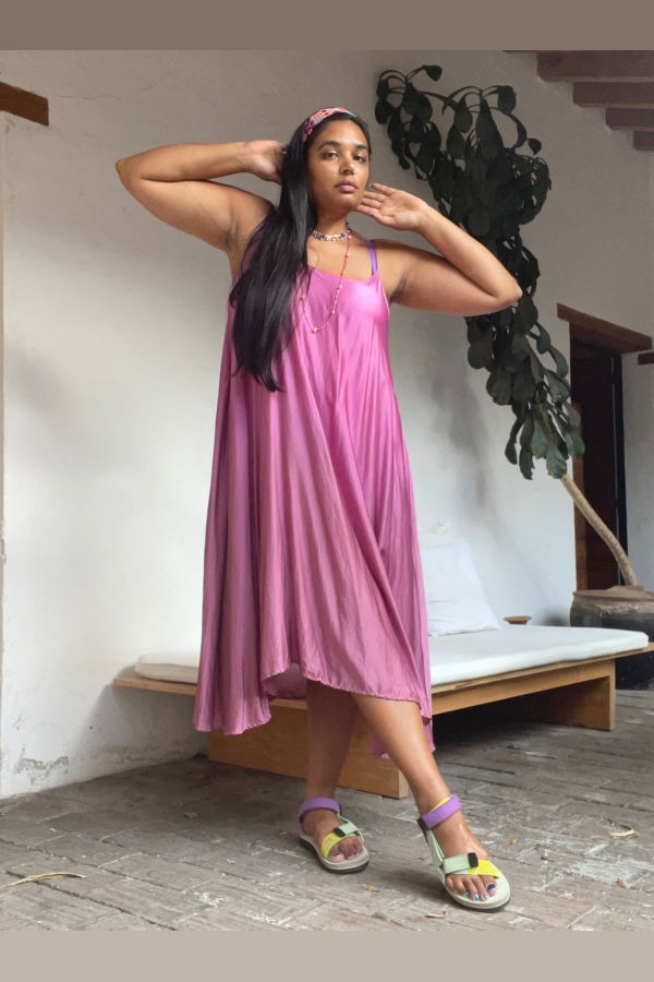 abacaxi Naturally Dyed Flared Silk Slip Dress