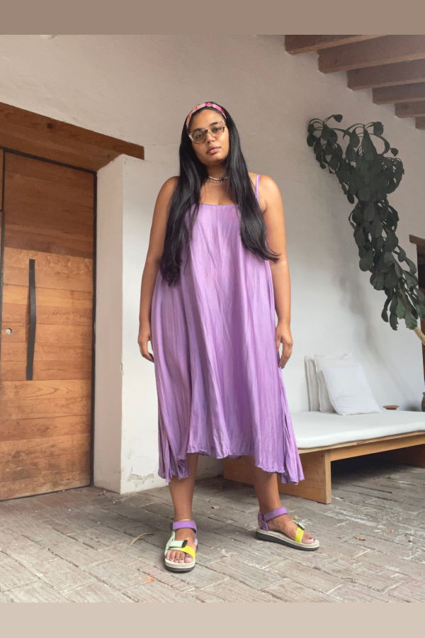 abacaxi Naturally Dyed Flared Silk Slip Dress