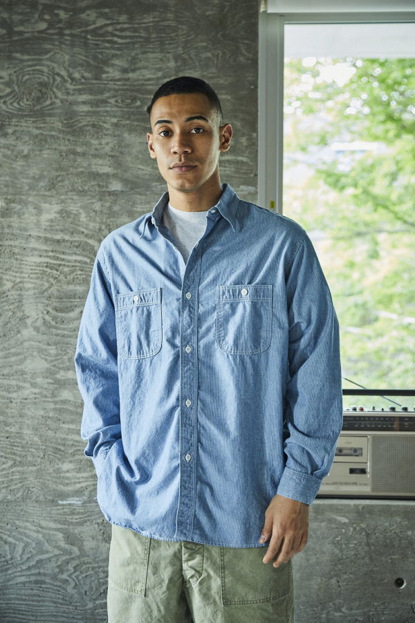 Orslow Relax Fit Stripe Chambray Work Shirt
