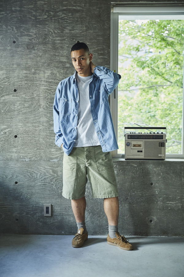 Orslow Relax Fit Stripe Chambray Work Shirt