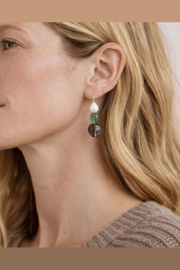 Sheena Marshall Jewelry Sage & Pearl Earrings | Gold Fill