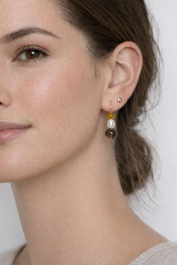 Sheena Marshall Jewelry Slate & Pearl Earrings Gold Fill