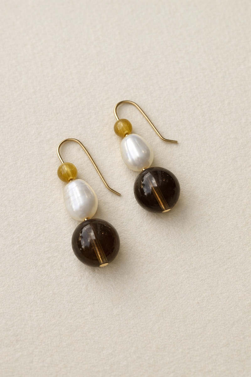 Sheena Marshall Jewelry Slate & Pearl Earrings Gold Fill