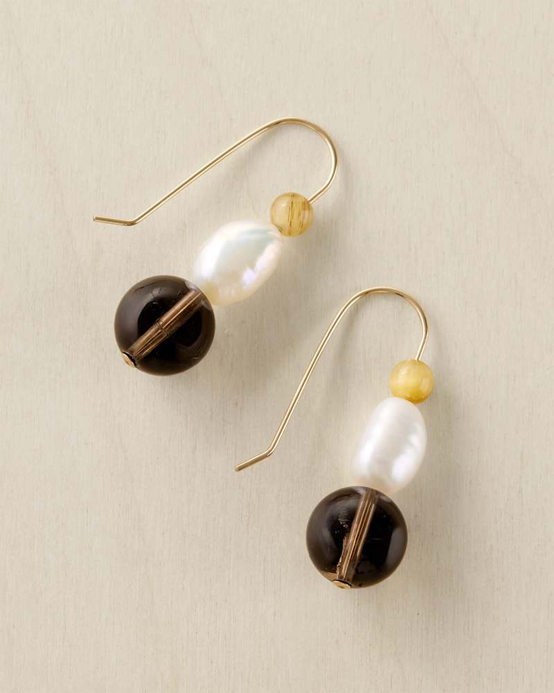 Sheena Marshall Jewelry Slate & Pearl Earrings Gold Fill