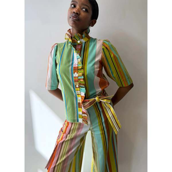 Hope for Flowers by Tracy Reece Frilled Buttondown Shirt - Combo Stripes