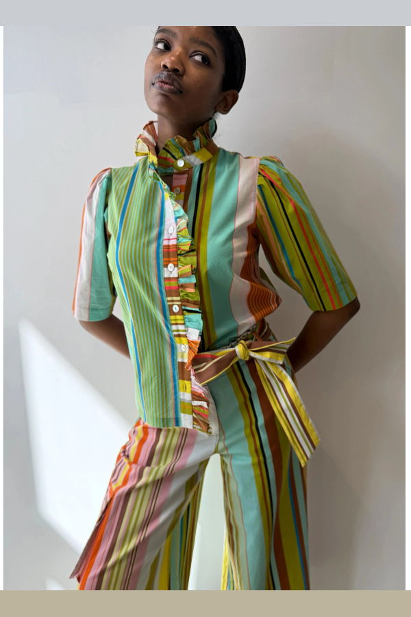 Hope for Flowers by Tracy Reece Frilled Buttondown Shirt - Combo Stripes