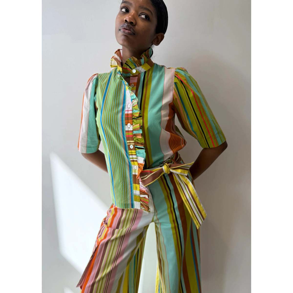 Hope for Flowers by Tracy Reece Frilled Buttondown Shirt - Combo Stripes - Image 1 of 4