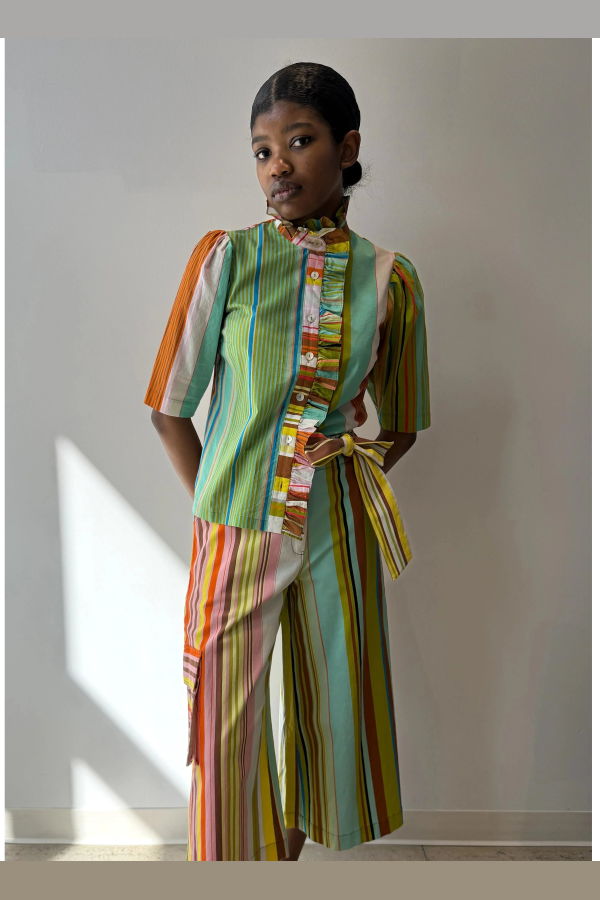 Hope for Flowers by Tracy Reece Frilled Buttondown Shirt - Combo Stripes